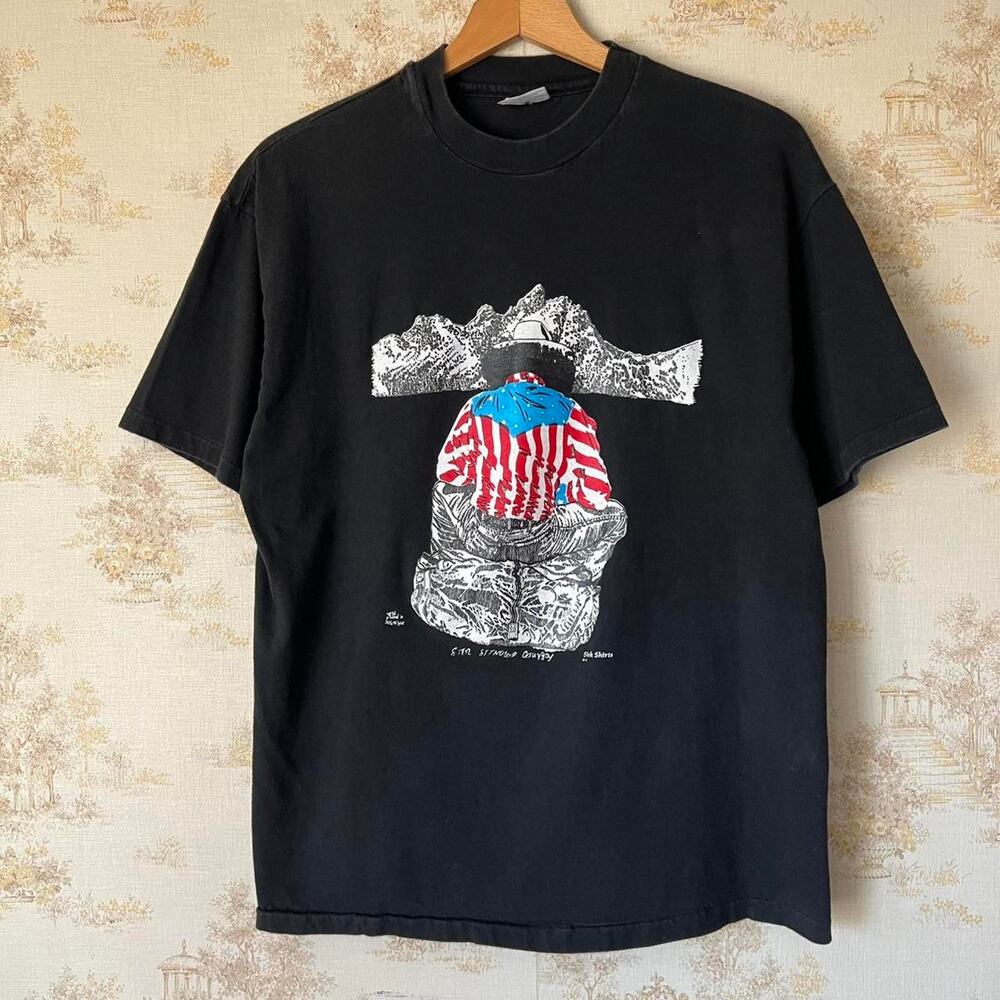 Vintage 90s Star Spangled Cowboy Graphic T-Shirt | Western Americana | Size L